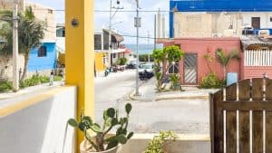 Colorful neighborhood street in Mundaca, Mexico with vibrant houses and lush greenery. Isla Mujeres Mexico Property