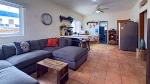 Spacious living room with modern decor and natural light in a Mexican property. Isla Mujeres Mexico Property